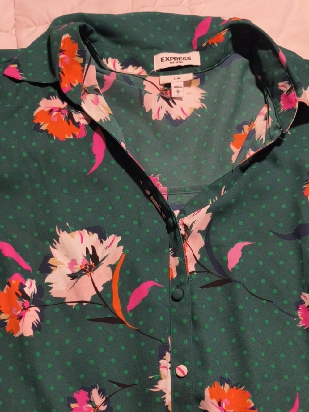 Express Green Floral Button-Front Blouse